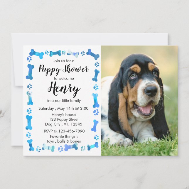 Puppy Shower - Blue Boy Pet - Dog Birthday Puppy Invitation (Front)