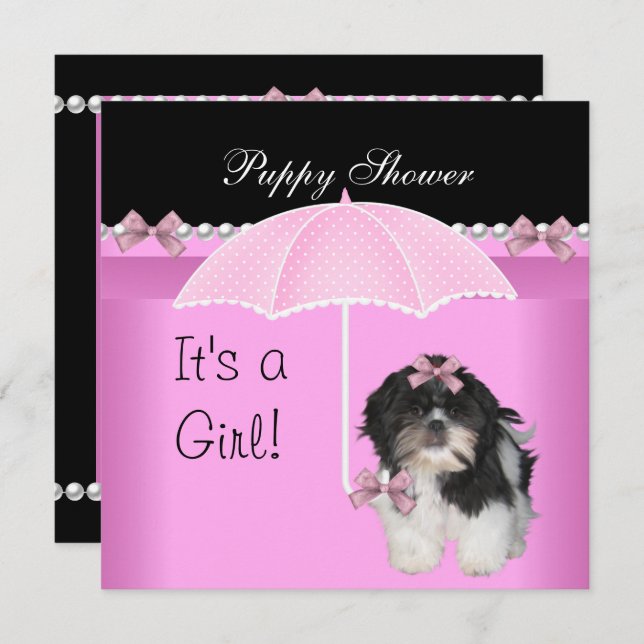 Puppy Shower Cute Dog Pink Invitation (Front/Back)