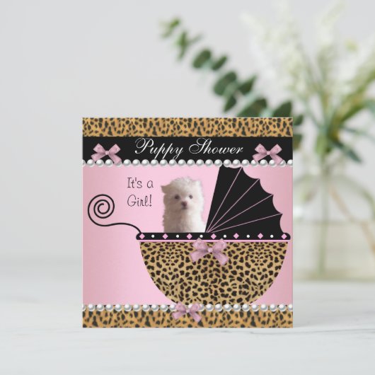 Puppy Shower Cute Dog Pink Leopard (Standing Front)