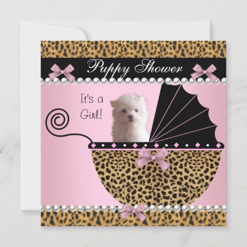 Puppy Shower Cute Dog Pink Leopard Custom Invitations