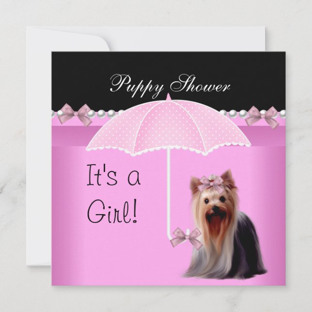 Puppy Shower Cute Dog Pink Yorkie 2 Invitation (Front)