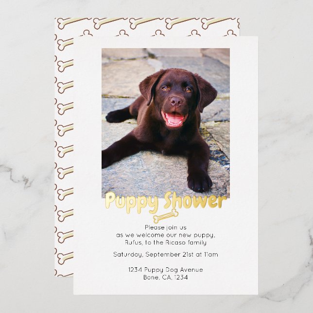 Puppy Shower Cute Personalized Dog Adoption Foil Invitation (Front/Back)