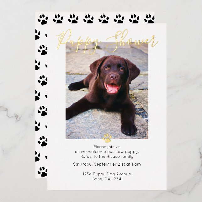 Puppy Shower Cute Personalized Dog Adoption Foil Invitation (Front/Back)