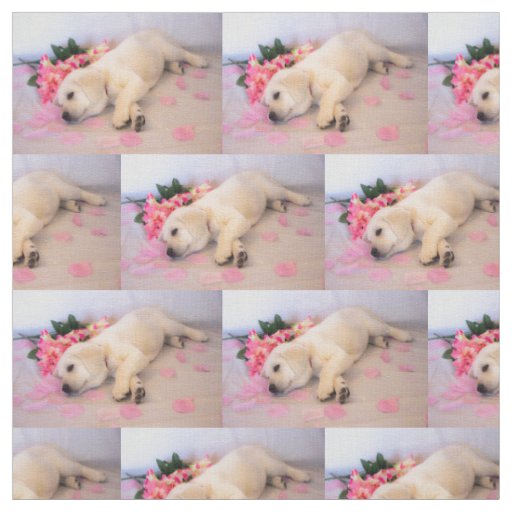 Puppy Sleep Flower 01 Fabric