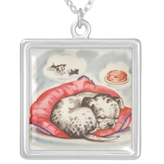puppy sleeping silver plated necklace (Front)