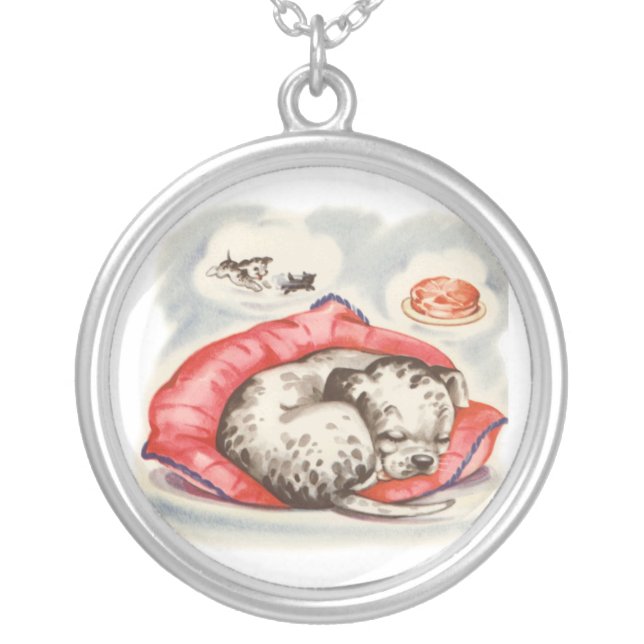 puppy sleeping silver plated necklace (Front)