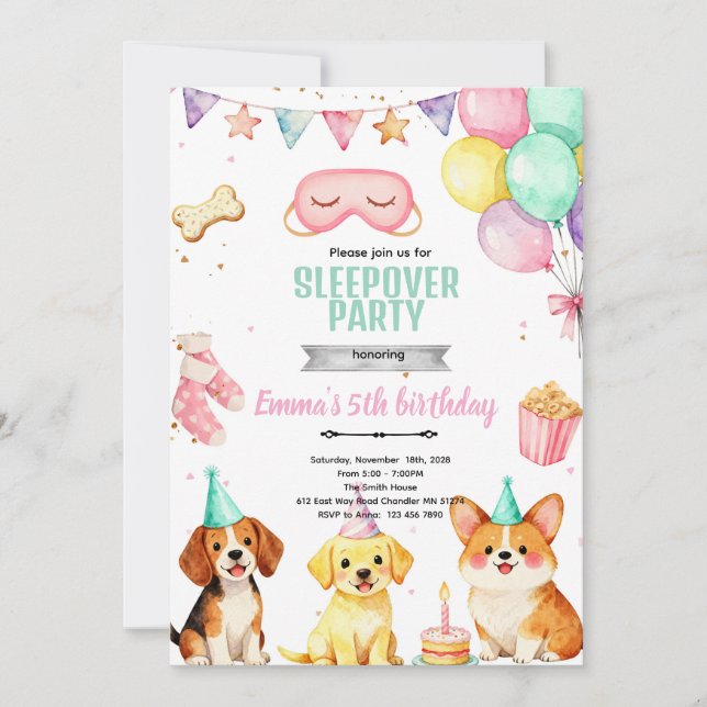 Puppy Sleepover birthday Party Invitation (Front)
