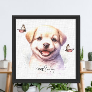 Puppy Smile Butterfly Stretched Canvas Print