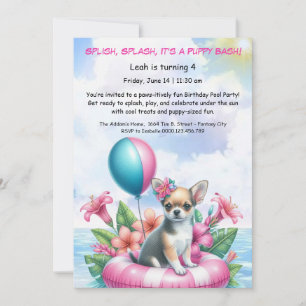 Puppy Splash Birthday Pool Party Invitation