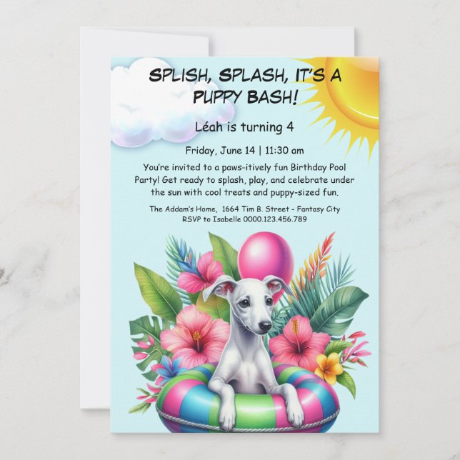 Puppy Splash Birthday Pool Party Invitation (Front)
