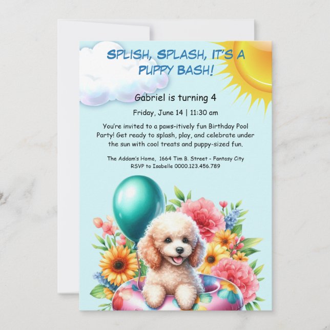 Puppy Splash Birthday Pool Party Invitation (Front)