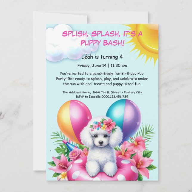 Puppy Splash Birthday Pool Party Invitation (Front)