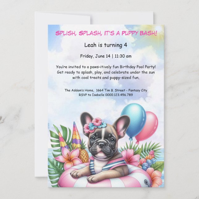 Puppy Splash Birthday Pool Party Invitation (Front)