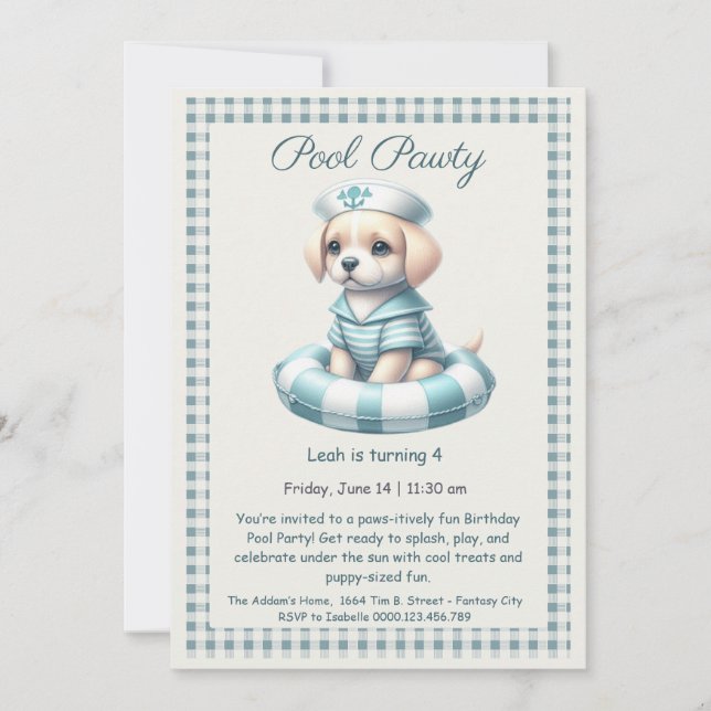 Puppy Splash Birthday Pool Party Invitation (Front)