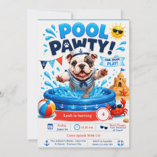 Puppy Splash Birthday Pool Party Invitation