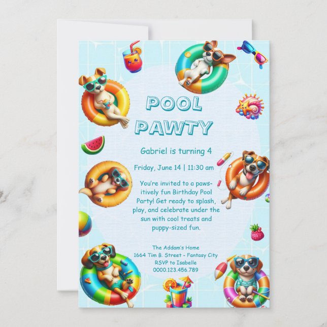 Puppy Splash Birthday Pool Party Invitation (Front)