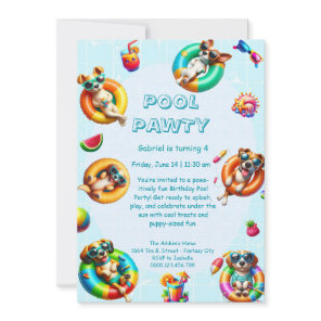 Puppy Splash Birthday Pool Party Invitation