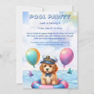 Puppy Splash Birthday Pool Party Invitation