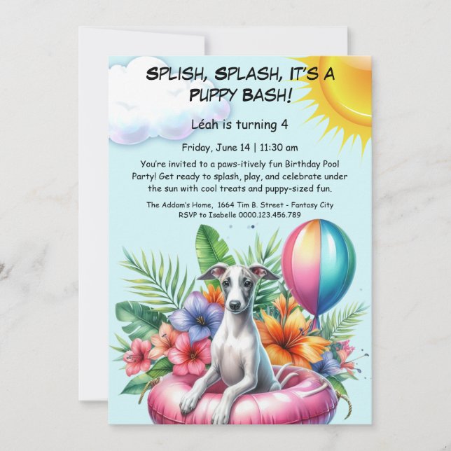 Puppy Splash Birthday Pool Party Invitation (Front)