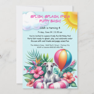 Puppy Splash Birthday Pool Party Invitation