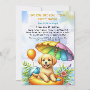Puppy Splash Birthday Pool Party Invitation