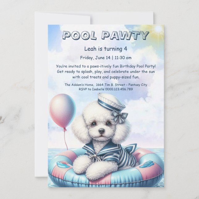 Puppy Splash Birthday Pool Party Invitation (Front)