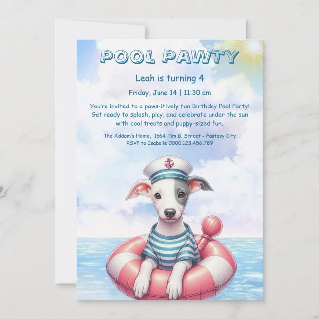 Puppy Splash Birthday Pool Party Invitation (Front)