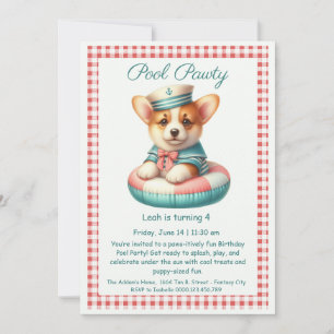Puppy Splash Birthday Pool Party Invitation