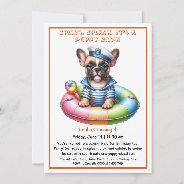 Puppy Splash Birthday Pool Party Invitation (Front)