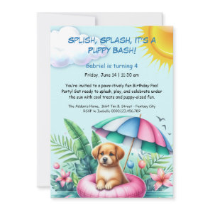 Puppy Splash Birthday Pool Party Invitation