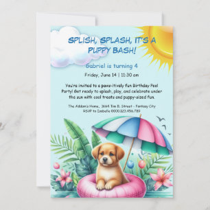 Puppy Splash Birthday Pool Party Invitation