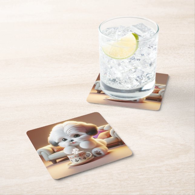 Puppy Square Paper Coaster (Insitu)