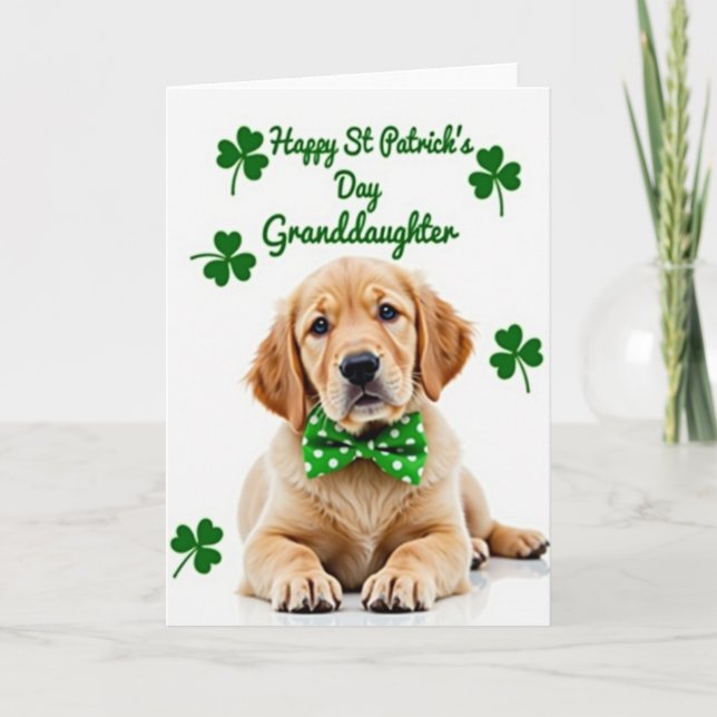Puppy St Patricks Day Granddaughter Card (Front)