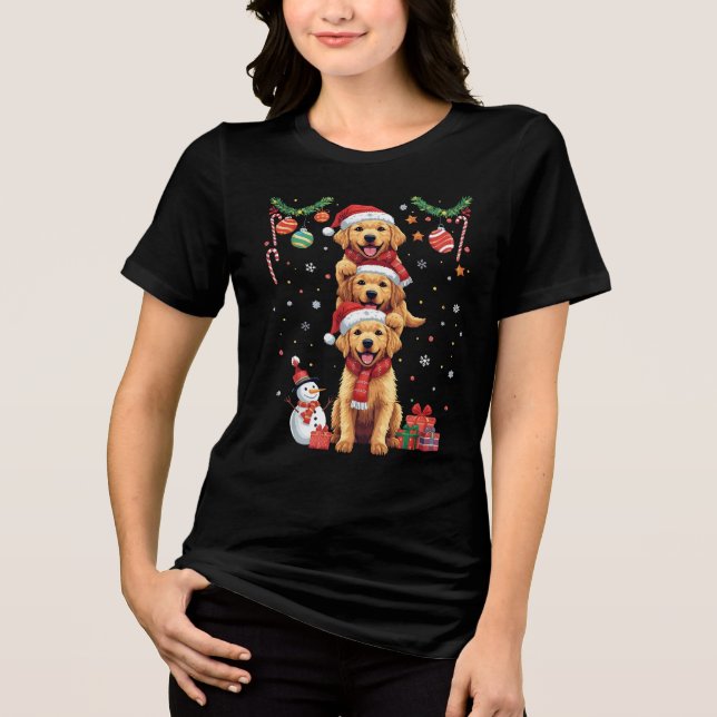 Puppy Stack Golden Retriever Christmas Dog Gift Tri-Blend Shirt (Front)