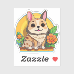 Puppy Sticker with Flower