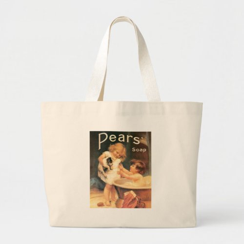 Puppy Taking a Bath Large Tote Bag