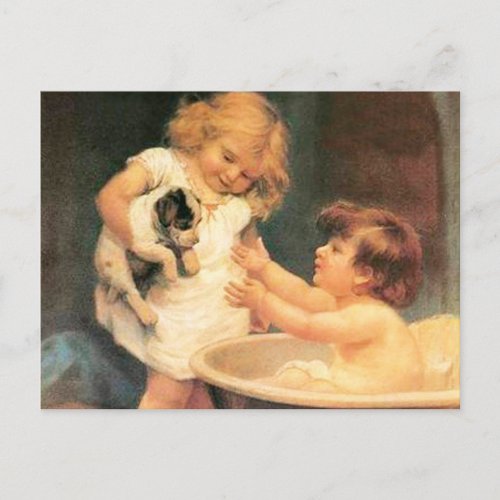 Puppy Taking a Bath Postcard