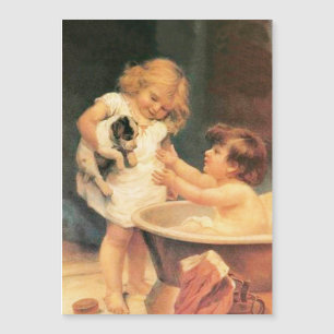 Puppy Taking A Bath Vintage Antique