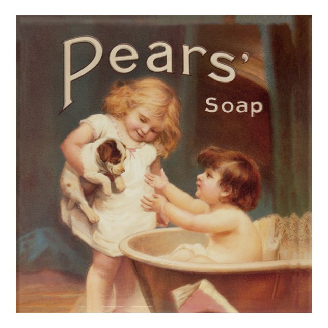 Puppy Taking A Bath Vintage Antique Acrylic Print (Front)