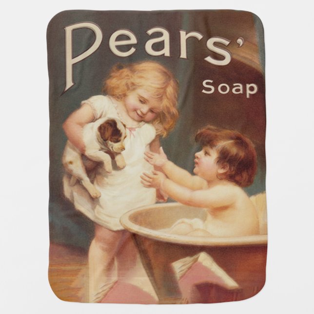 Puppy Taking A Bath Vintage Antique Baby Blanket (Front)