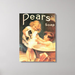 Puppy Taking A Bath Vintage Antique Canvas Print