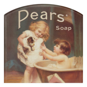 Puppy Taking A Bath Vintage Antique Door Sign