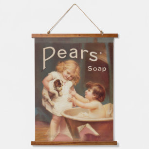 Puppy Taking A Bath Vintage Antique Hanging Tapestry