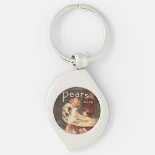 Puppy Taking A Bath Vintage Antique Keychain