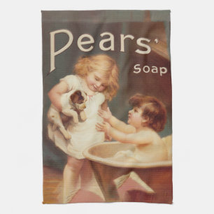 Puppy Taking A Bath Vintage Antique Kitchen Towel