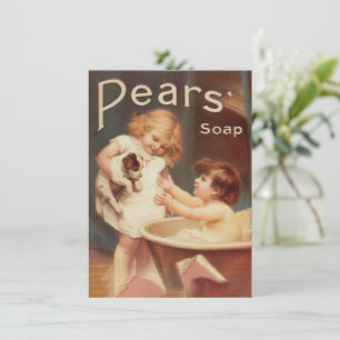 Puppy Taking A Bath Vintage Antique Note Card