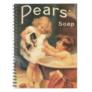 Puppy Taking A Bath Vintage Antique Notebook