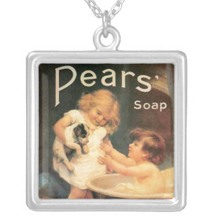 Puppy Taking A Bath Vintage Antique Silver Plated Necklace