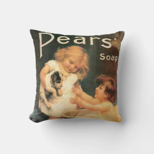 Puppy Taking A Bath Vintage Antique Throw Pillow
