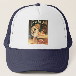 Puppy Taking A Bath Vintage Antique Trucker Hat